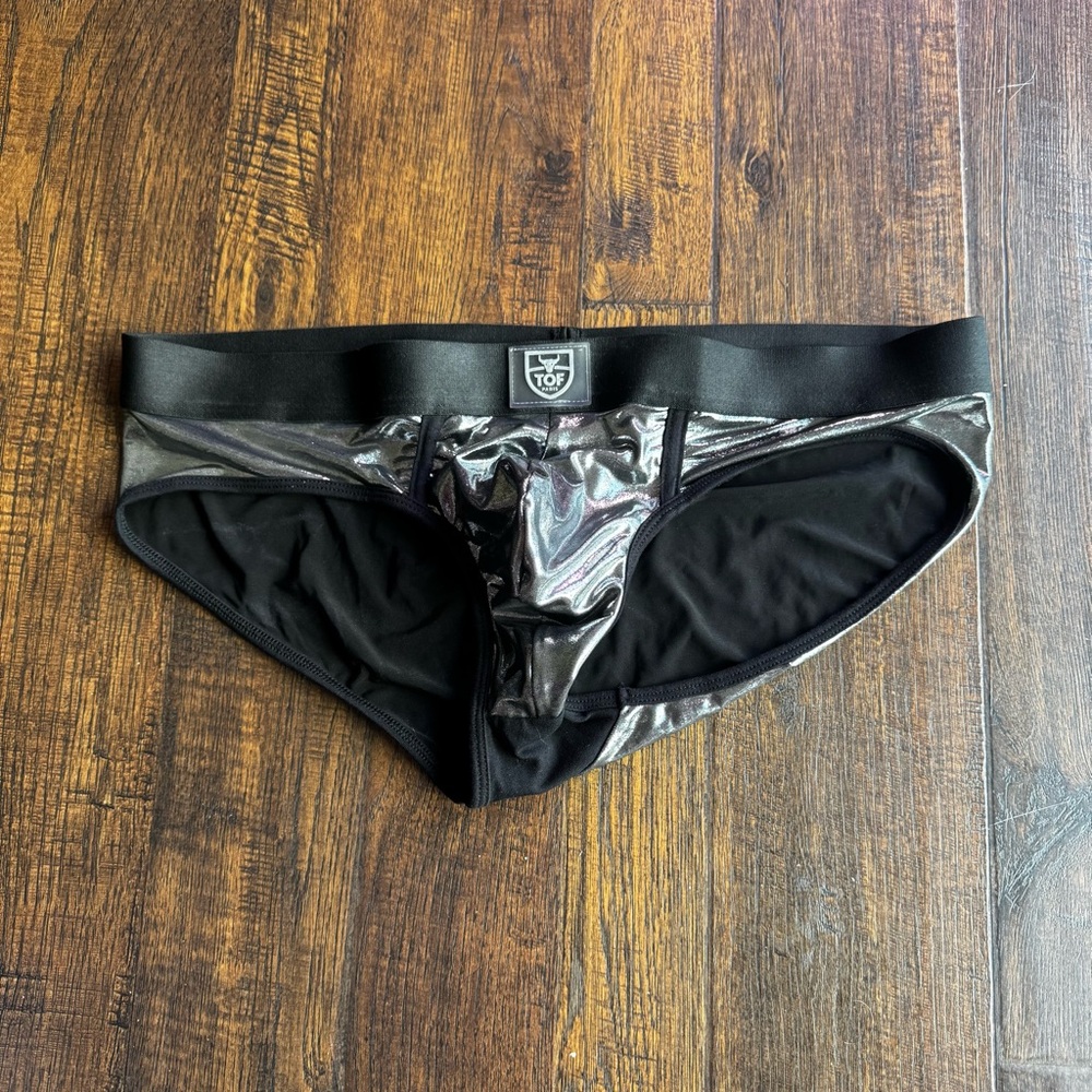TOF Paris Black and Metallic Silver Men's Briefs - Anatomical Pouch